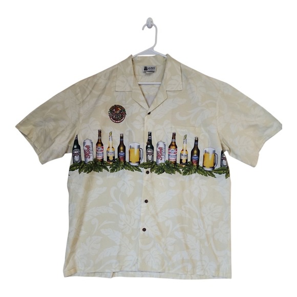 Other - Aloha Republic Shirt Mens XL Yellow Hawaiian Beer Print Button‎ Up USA Stitch